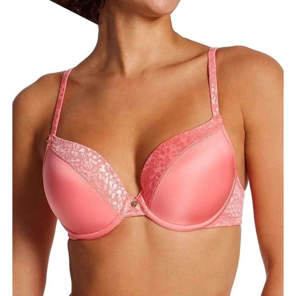 Le Mystere Womens Underwire T-Shirt Bra Pink Size 32DD Lace Plunge NWT
